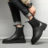 Elbise ayakkabıları sonbahar chelsea botlar erkekler için siyah botlar platform ayakkabı moda ayak bileği botları kış kayması