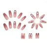 False Nails 24pcs Rhinestone Design Long Fake Nail Glitter Heart Chain Square Ballet With Glue Fairy Art Press On Tips