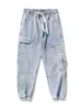 Mäns jeans män jeans buntade ben sport baggy elastisk midja harlan last utomhus sport jogger byxor man 2022 ny stor storlek m8xl z0225