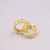 Hoop Earrings Real Pure 18K Yellow Gold Gift Three Rows Carved About 2.3g For Woman