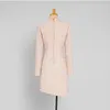 Casual Dresses 2023 Early Spring Autumn Women Pink Dress All Match V Neck Temperament Ostrich Feather Patch Lady Slim Sweet