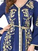 Etniska kläder Elegant Casual Floral Embroidery Beaded Long Sleeve Muslim Dresses Party Belted Kaftan Modest Women Ramadan 230227
