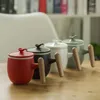 Mugs 300ml Black Zen Ceramic Tea Cup With Wood Handgrip Milk Coffee Mug Office Master Cups Filter Drinkware Gift Box Package