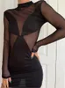 Casual klänningar långärmad lapptäcke mesh sexig bodycon svart mini klänning kvinnor fest födelsedagsklubb kläder 2023spring höstkläder