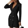 Casual klänningar Stylish Blazer Dress Women Office Lady Solid Color Pure All Match Patchwork