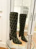 하이힐 Chenile Boots Baguette Boot Square To Blue Black Jacquard Motif Heel Height 110 mm Ladies Women 's Fashion Design 2023