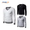 Men's Hoodies Sweatshirts ERIDANUS Men's Sweater Light Business Casual Breathable Comfortable V-neck Long-sleeved Pullover Stitching Striped Top MWW303 230227