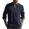 Camicie casual da uomo in lino a maniche lunghe tinta unita con risvolto colletto della camicia stile spiaggia taglie forti S-5XL 230227