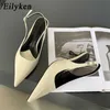 Dress Shoes Eilyken Classic Retro Buckle Strap Woman Pumps Pointed Toe Mules Dress Low Heel Shoes Designer Slingback Ladies SandalsL230227