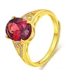 Anillos de racimo de lujo rojo cristal rubí piedras preciosas circón diamantes para mujeres Color oro joyería Bague Bijoux boda fiesta regalos accesorio