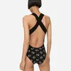 Maillot de bain taille haute une pièce Sexy dos nu maillots de bain lettre de mode imprimé maillot de bain pour les femmes