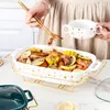 Set di stoviglie Pentola per zuppa coperta per uso domestico nordico Binaurale Creativo Casseruola quadrata con portacandele Riscaldamento per piastra in ceramica