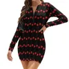 Casual Dresses Fresh Fruit Print Bodycon Dress Holiday Red Sweet Cherries Elegant Women Long Sleeve Mönster Grundlig stor storlek