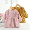 Robes de fille robe d'anniversaire pour bébé manches lanternes imprimé Vintage enfant en bas âge baptême enfants enfants 0-2T rose jaune