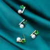 Dangle Earrings Sterling Silver Green Square Cubic Zircon Crystal Freshwater Pearl Drop For Women Luxury Jewelry & Chandelier