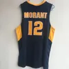 Ja Morant Jersey Donanma Elite Murray Eyalet Yarışçıları NCAA Koleji Basketbol Formaları Crestwood Lisesi Şövalyeleri Siyah Beyaz Mavi Sarı Boyut S-XXL