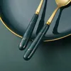 Dinnerware Sets Ceramic Handle Green Gold Set Stainless Steel Knife Fork Spoon Cutlery Kitchen Complete Tableware Flatware