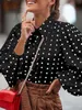 Women's Blouses Shirts Celmia Fashion Tunics Women White Summer Polka Dot Elegant Button Loose Long Lantern Sleeve Lapel Party Tops 230227