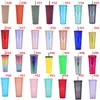 Home Double-layer Tumblers plastic straw cups large-capacity creativity 710ml durian cup tie-hand mug luminous color rainbow gradient cupsLT262