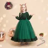 Vestidos de niña Vestidos de Navidad verdes para niñas Invierno Manga larga Fiesta infantil Princesa Ven 4-14 años Lentejuelas Sólido Elegante Vestidos de Navidad W0224