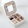 Jewelry Pouches Leather Portable Earrings Storage Box Beautiful Cute Creative Gift With Mirror Fashion Sweet Compact Display