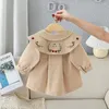 Перекрытие Spring Little Girls Single Breads Trench Press Overwear Простая повседневная детская ветряная булочка Хаки