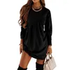 Casual Dresses Elegant Woman Dress Fomal For Women Solid Long Sleeve Irregular Round Neck T Shirt Loose Female