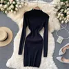 Casual Dresses Women Basic Knitted Dress Autumn Simple Solid Skinny Short Female Long Sleeve Robe Vestidos Woman Clothing 2023 Coisini