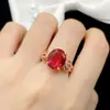 Cluster Rings 18k Rose Gold Filled Red Austrian Crystal Ruby Gemstones Diamonds Flowers For Women Fine Jewelry Trendy Bands Accessories