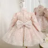 Robes de fille Robe de bal de fête pour enfants Perles Paillettes Conception Enfants Mariage Anniversaire Baptême Prom Princesse Tutu Robe Pour Noël Eid A2081 W0224