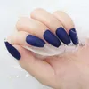 False Nails Det senaste mode Long Square Head Candy Colors 24st Matt Deep Blue A618