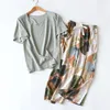 Damen-Nachtwäsche QSROCIO Pyjama-Set, sehr atmungsaktiv, Blumendruck, Eisgefühl, Viskose-Hausanzug für den Sommer 230227