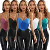 Réservoirs pour femmes 2023 Tricoté Satin Fishbone Poitrine Pad Anneau En Acier Sexy Discothèque Fast Fashion Bretelles Pure Color Short Lady Vest