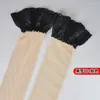 Women Socks 2023 Four Seasons Accessories Lace Edge 10cm Silikon Anti Slip Strumpor High Tube 2072 Röd vit svart hudfärg