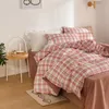 Sängkläder sätter Japan Style Plaid Pattern Däcke Cover Set Queen Soft Skin Friendly Washed Cotton Bedbling Set Home Textil Bed Linens quilt Cover 230227