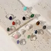 Natural Crystal Stone Adjustable Silver Plated Band Rings For Women Lady Party Club Decor Fashion Jewelry