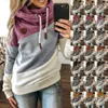 Kvinnors hoodies tröjor överdimensionerade kvinnor Cowl Neck Color Block randig dragkammare hoodie pullover tröja toppar klädgata slitage 230225