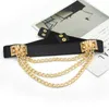 Cintos de correias de metal de ouro multicamada Mulheres cinto de couro preto Elastic de cintura larga cintura punk cinturões de traje de decoração de vestido