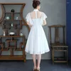 Ethnic Clothing Improved Cheongsam Dress Skirt Vestido Summer White Was Thin Fairy Temperament Elegant Dance Costume Qipao
