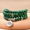 Braccialetti con ciondoli Braccialetto Yoga per meditazione fatto a mano antico unico per donne Malachite Lotus 108 Bead Mala Perline di preghiera buddista tibetano