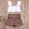 Kledingsets Girl's Summer Two -Piece Set Fashion Solid Color Sleeve Crop Tops en Leopard Bandage Shorts 2023