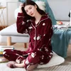 Women's Sleepwear Women Thicken Warm Soft Pajamas Sets Pink Red Fashion Pajamas Long Sleeve Flannel Pyjamas Sets 230227