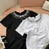 T-shirt da donna firmata Shenzhen Nanyou High-end 2021 Estate nuova scollatura strass stampa lettera manica corta T-shirt da donna V0UT