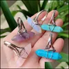 car dvr Cluster Rings Fashion Wire Wrapped Crystal Healing Stone Natural Women Ring Adjustable Open Shape Amethysts Pink Quartz Tiger Eye La Dh8Wh