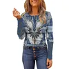 Women's Blouses Top Lace Trim Women's Ethnic Print Button Down Collar Long Sleeve For Women