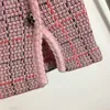 23SS FW Frauen Tweed Designer zweiteiliges Kleid Sets Anzüge mit Kristallknöpfen Mädchen Milan Runway Knit Outwear Cardigan Shirt Pullover Crop Tops Shirts und Midiröcke