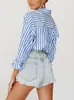 Women's Blouses & Shirts For Women Fashion Tops 2023 Lapel Collar Button Up Striped Shirt Long Sleeve Top Casual Loose With Chest PocketWome