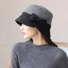 Berets 2023 Autumn And Winter Mother Headwear High Quality Wool Flat Top Woman Bucket Hat Lady Fashion Felt Fedora Hats