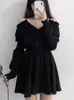 Abiti casual JMPRS Large Size Gothic Women Black Mini Dress Sexy Off spalla vita alta tunica Ladies Party Dress manica lunga scollo a V Vestidos 230227