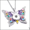 car dvr Pendant Necklaces Snap Button Jewelry Rhinestone Colorf Butterfly Shape Fit 18Mm Snaps Buttons Necklace For Women Men Noosa Drop Del Dhykj